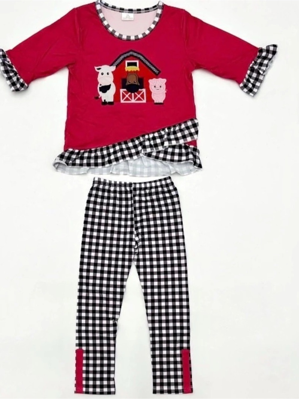 Kids Gingham Set in Red & Black Like New